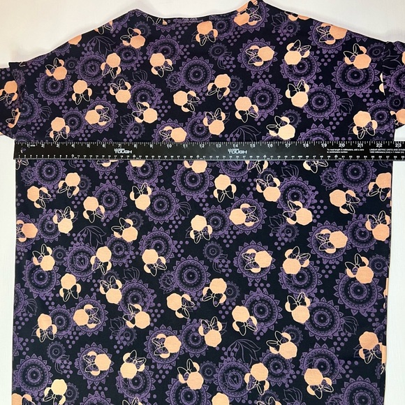 EUC XXS Disney LuLaRoe Irma Tunic Top Short Sleeve, Black, Purple, & Orange 121 - Picture 7 of 9